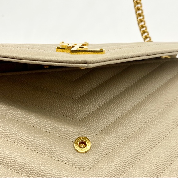 SAINT LAURENT Grain De Poudre Matelasse Chevron Monogram Crossbody Bag Nude - Picture 5 of 10